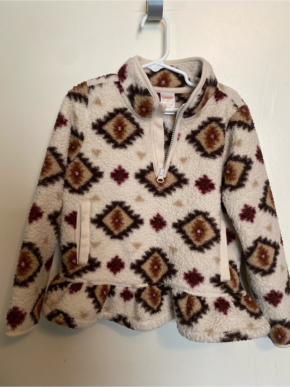 Kids Cream Aztec Sherpa Pullover Jacket with Zip